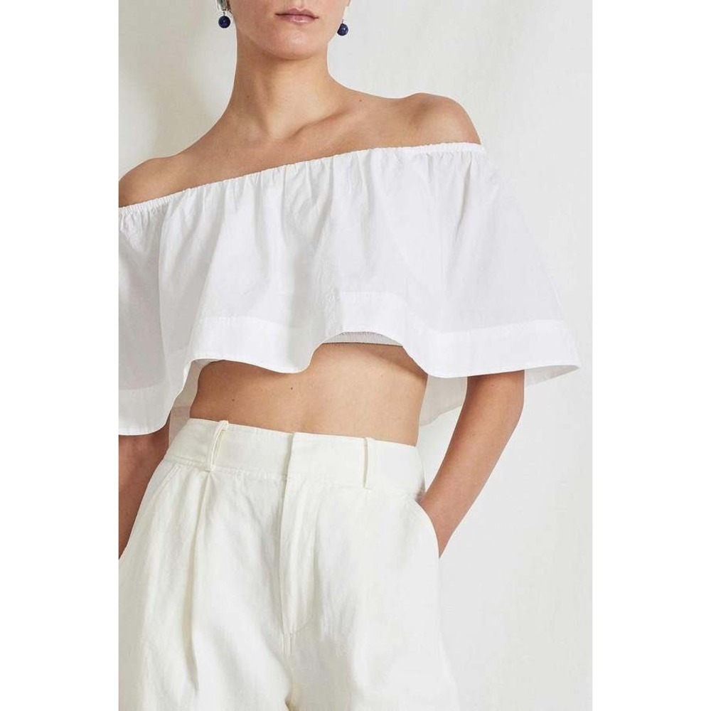 Apiece Apart Amora Ruffle Top White Off Shoulder Organic Cotton Crop L